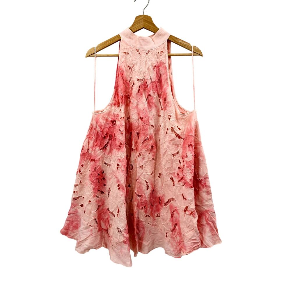 Free People ‎ pink linen tie dye embroidered floral dress